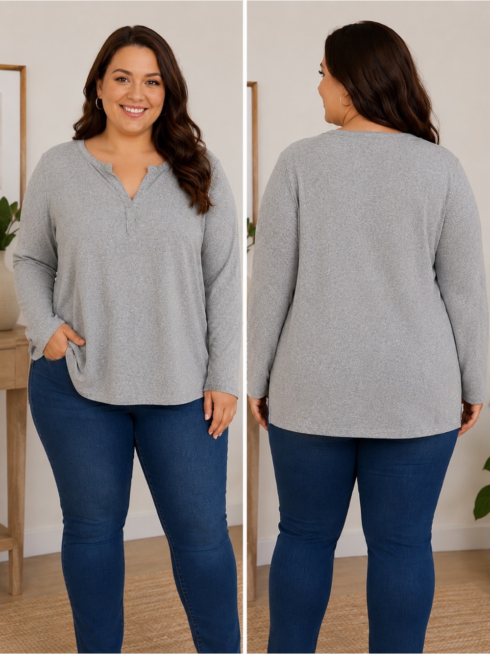 Filaments 2X Heather Gray Long Sleeve Knit Tunic Top